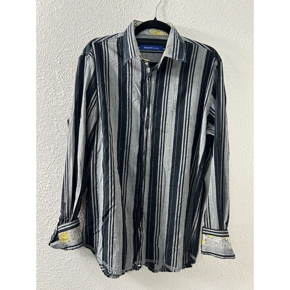 Georg Roth of Germany Striped Black White with Floral Accents Shirt Mens Size XL - Picture 1 of 13
